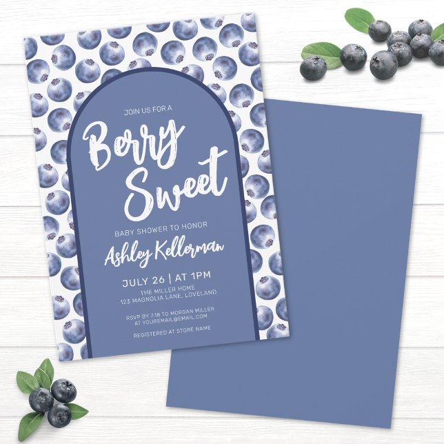 Berry Sweet Blue Baby Dusche Einladung (Blue Berry Sweet Baby Shower Invitation)
