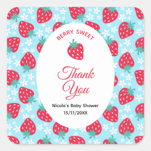 Berry Sweet Blue Erdbeer-Baby-Party Quadratischer Aufkleber
