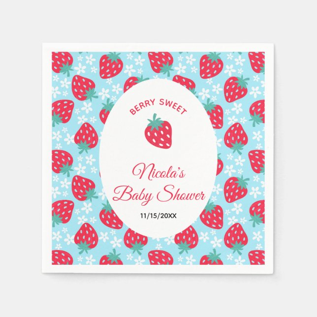 Berry Sweet Blue Strawberry Baby Shower Serviette (Vorderseite)