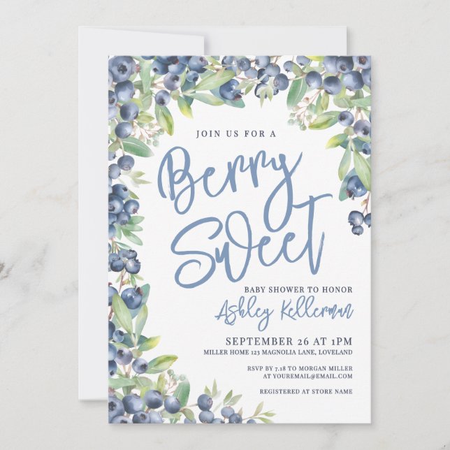 Berry Sweet Blueberry Baby Shower Einladung (Vorderseite)