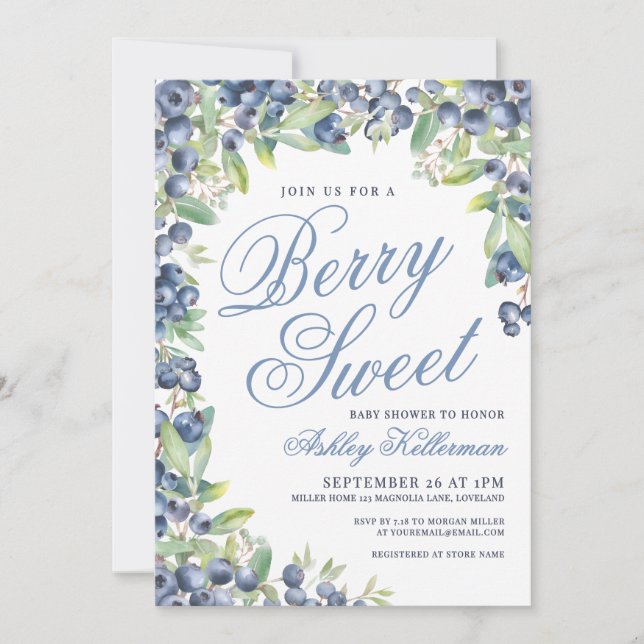 Berry Sweet Blueberry Baby Shower Einladung (Vorderseite)