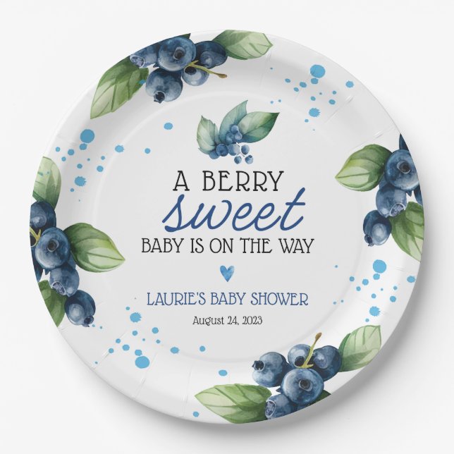 Berry Sweet Blueberry Baby Shower Pappteller (Vorderseite)
