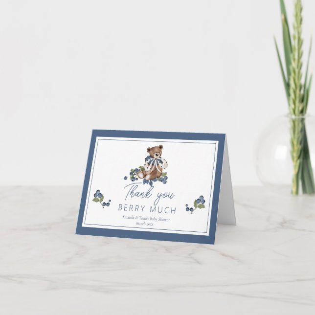 Berry Sweet Blueberry Bear Baby Boy Dusche Dankeskarte (Vorderseite)