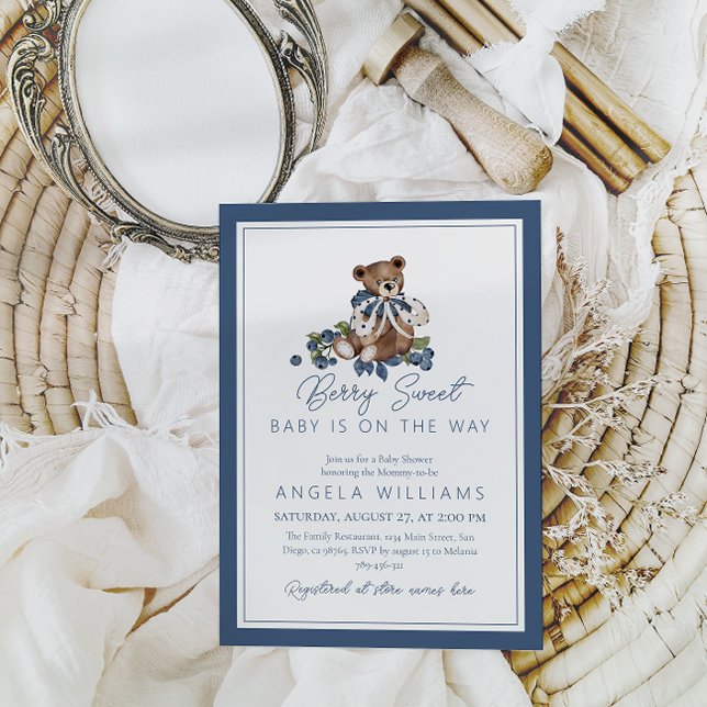 Berry Sweet Blueberry Bear Baby Boy Dusche Einladung (Von Creator hochgeladen)