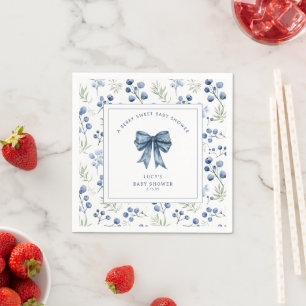 Berry Sweet Blueberry Bow Baby Shower Serviette