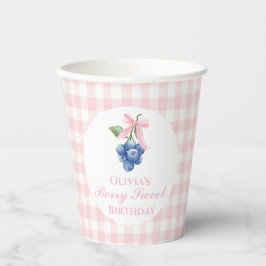 Berry Sweet Blueberry Geburtstag Pink Bow Gingham Pappbecher