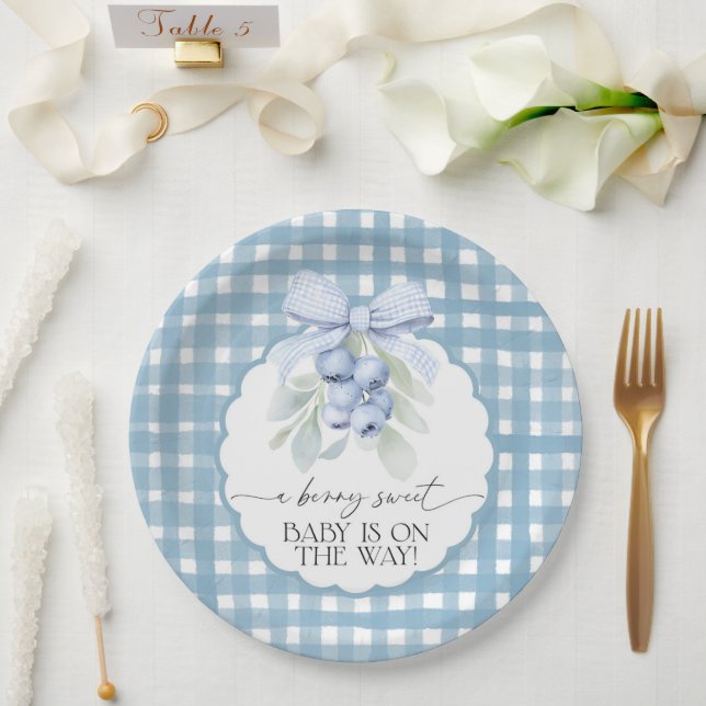 Berry Sweet Blueberry Gingham Baby Shower Pappteller (Hochzeit)