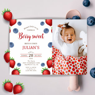 Berry Sweet & Blueberry Girl Birthday Party Foto Einladung