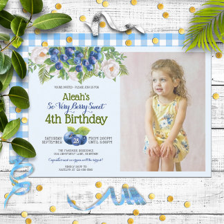 Berry Sweet Blueberry Thema Mädchen Geburtstag Einladung