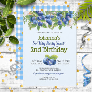 Berry Sweet Blueberry Thema Mädchen Geburtstag Einladung