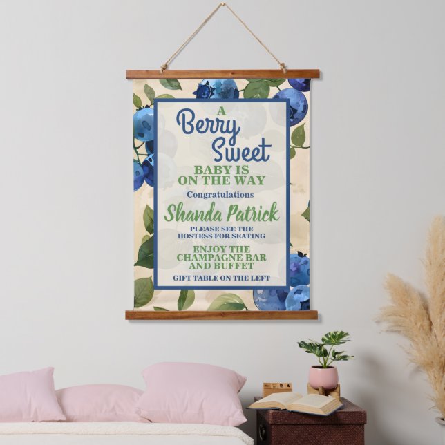 Berry Sweet Blueberry Theme Babydusche Wandteppich Mit Holzrahmen (Schlafzimmer)