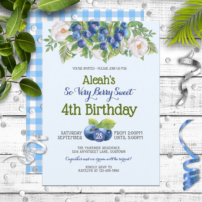 Berry Sweet Blueberry Theme Girl's Birthday Party Einladung (Von Creator hochgeladen)