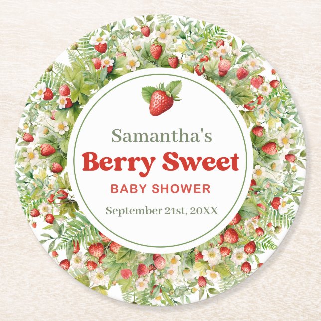 Berry Sweet Boho arch Pink Wild Strawberry Runder Pappuntersetzer (Vorderseite)