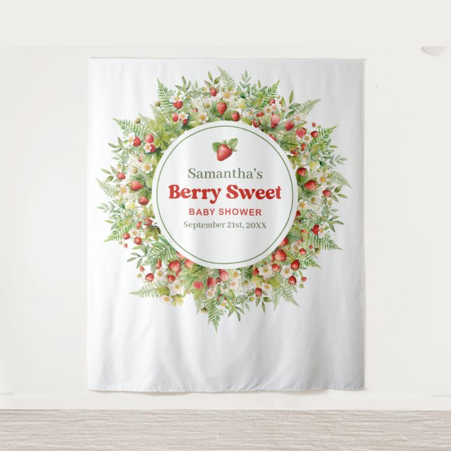 Berry Sweet Boho arch Pink Wild Strawberry Wandteppich (Vorderseite)
