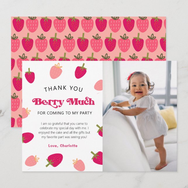 Berry Sweet Boho Strawberry Foto Dankeskarte (Vorne/Hinten)