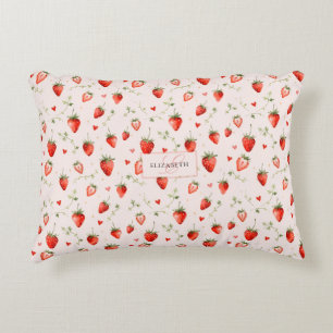Berry Sweet Botanical Pink Hearts Monogramm Dekokissen