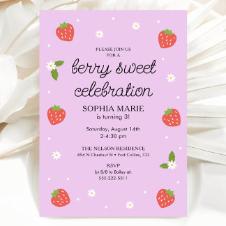 Berry Sweet Celebration Strawberry Birthday Lilac Einladung