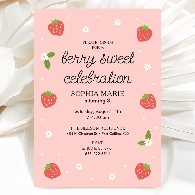 Berry Sweet Celebration Strawberry Birthday Party Einladung (Von Creator hochgeladen)