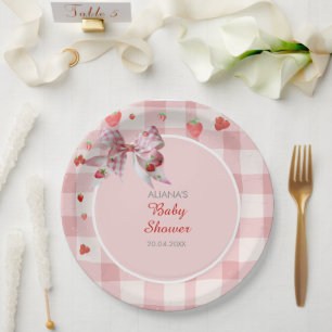 Berry Sweet Checkered Pink Coquette Babydusche Pappteller