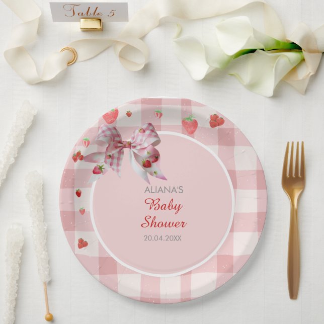 Berry Sweet Checkered Pink Coquette Babydusche Pappteller (Hochzeit)
