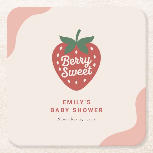 Berry Sweet Cute Baby Shower Rechteckiger Pappuntersetzer (Vorderseite)
