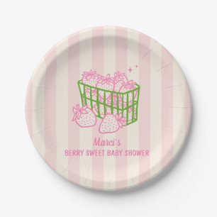 Berry Sweet Doodle Rosa Grüne Babyparty Pappteller