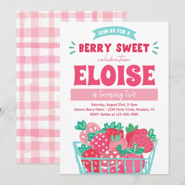 Berry Sweet Einladung | Einladung von Erdbeeren (Vorne/Hinten)