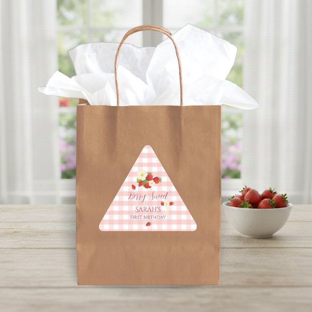 Berry Sweet Erdbeer Geschmack Geschenk 1. Geburtst Dreieckiger Aufkleber (Berry Sweet Strawberry Favor Gift 1st Birthday Triangle Sticker)