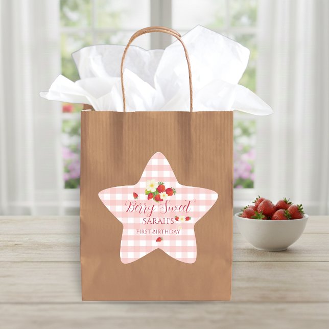 Berry Sweet Erdbeer Geschmack Geschenk 1. Geburtst Stern-Aufkleber (Berry Sweet Strawberry Favor Gift 1st Birthday Star Sticker)