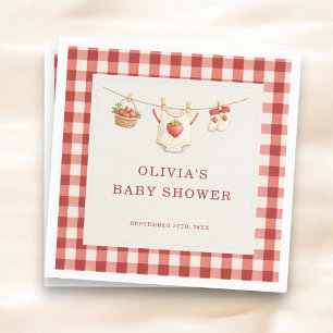Berry Sweet Erdbeer-Gingham-Baby-Shower-Party Serviette