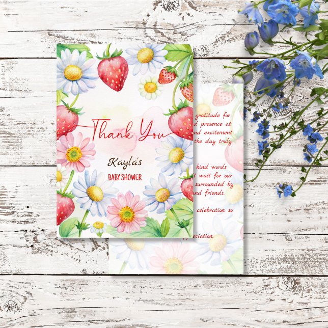 Berry Sweet Erdbeere Babydusche Dankeskarte (Berry sweet strawberry baby shower thank you cards strawberries and daisies summer baby shower)