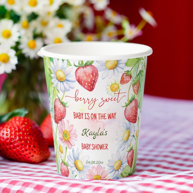 Berry Sweet Erdbeeren Babydusche bedruckt Pappbecher (Berry sweet summer daisy garden strawberry baby shower printed paper cups personalized table decor)