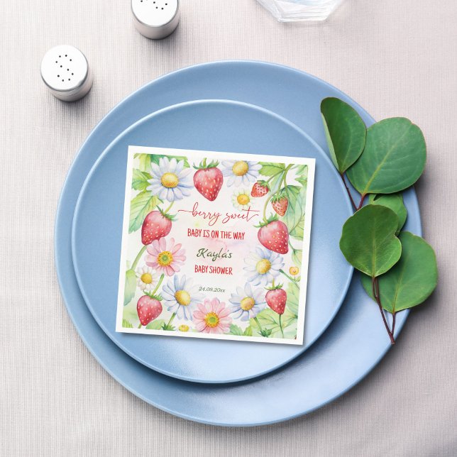 Berry Sweet Erdbeeren Babydusche bedruckt Serviette (Berry sweet summer garden strawberry baby shower personalized decor monogram printed napkins templat)