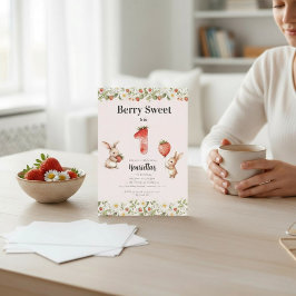 Berry Sweet Floral Bunny Strawberry First Birthday Einladung