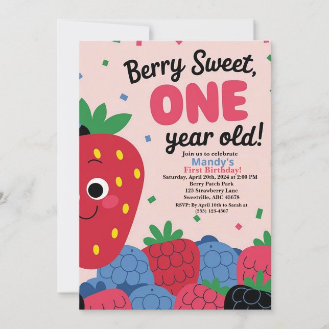 Berry Sweet Fun Erster Geburtstag Einladung (Vorderseite)