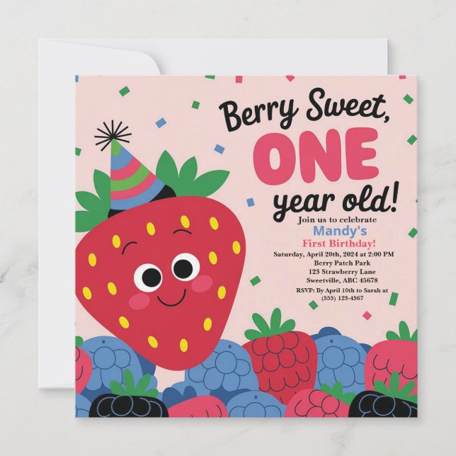 Berry Sweet Fun First Birthday Invitation (Devant)
