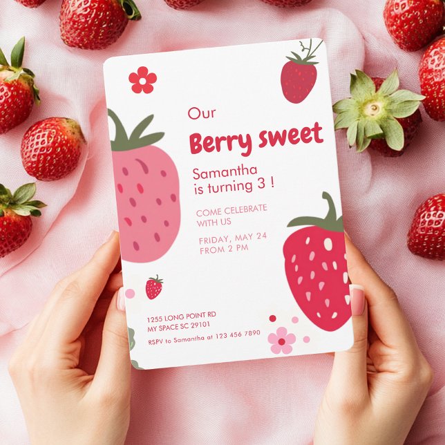 Berry Sweet Geburtstag mit Strawberry Einladung (Von Creator hochgeladen)