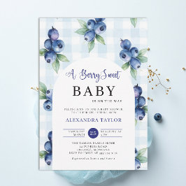Berry Sweet Gingham Blue Farm Arch Boy Baby Shower Einladung