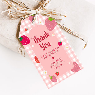Berry Sweet Gingham Strawberry Favor Tags Geschenkanhänger