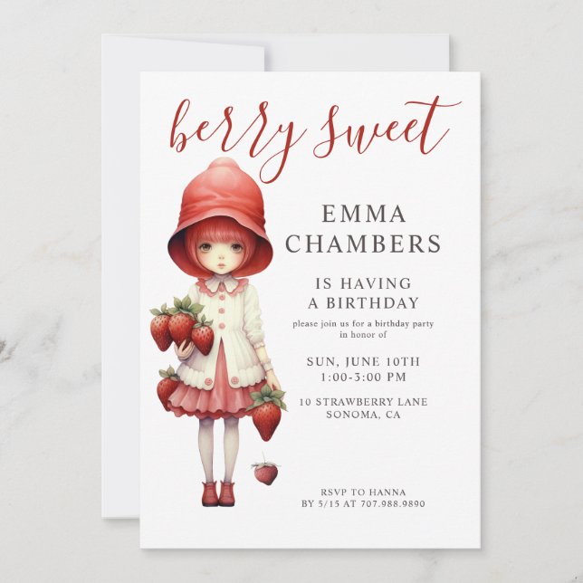 Berry Sweet Girl Anniversaire Fête Invitation (Devant)