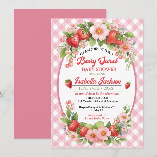 Berry Sweet Girl Baby shower Invitation (Devant / Derrière)