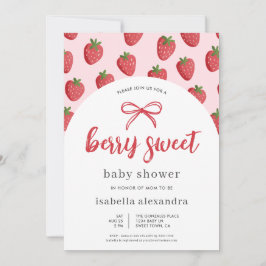 Berry Sweet Girl Pink Bow Strawberry Baby Dusche Einladung