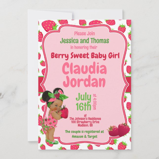 Berry Sweet Girl Strawberry Baby Shower Einladung (Vorderseite)