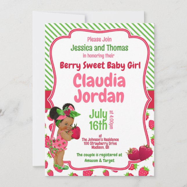 Berry Sweet Girl Strawberry Baby Shower Einladung (Vorderseite)