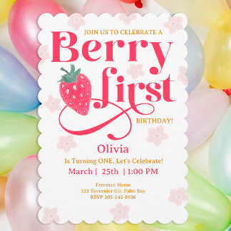 Berry Sweet Girl's 1. Geburtstag Party - Erdbeere Einladung