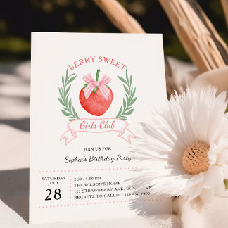 Berry Sweet Girls Club Strawberry Bow Birthday Einladung