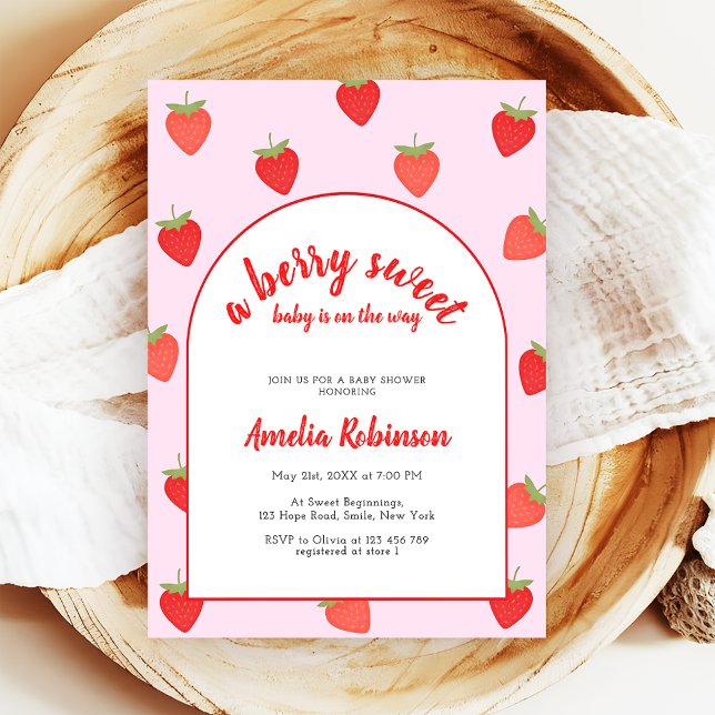 Berry Sweet Girly Strawberry Baby Shower Einladung (Von Creator hochgeladen)