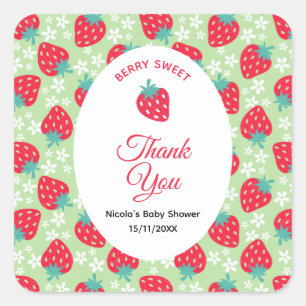 Berry Sweet Green Erdbeer-Baby-Party Quadratischer Aufkleber