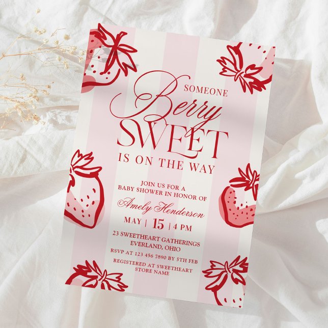 Berry Sweet Hand Drawn Strawberry Baby Shower Einladung (Von Creator hochgeladen)