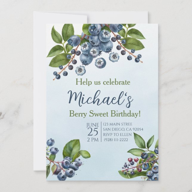 Berry Sweet Heidelbeere Sommer Einladung zum Gebur (Vorderseite)